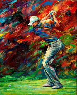 印象派の赤いゴルファー Oil Paintings